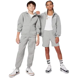 Nike FD3004-063 K NSW Club FLC HD FZ LS LBR Sweatshirt Unisex DK Grey Heather/Base Grey/White Größe XS