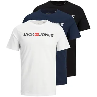 JACK & JONES Herren T-Shirt 3er Pack JJECORP LOGO TEE CREW NECK 3PK MP White/Pack:1Black 1Navy Blazer 1 White, XL