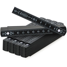 com-four® 5X Mini-Zollstock aus Kunststoff, 1 Meter Gliedermaßstab mit 10 Glieder, metrisch und in schwarz (5 Stück - 1m schwarz)
