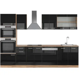 Vicco Küchenzeile R-Line Schwarz Hochglanz/Goldkraft Eiche 300 cm mit Hochschrank ohne Ap , Schwarz Hochglanz, Honigeiche , Holzwerkstoff , Küchenblock,Rechteckig , 300x81.6x46 cm , Küchen, Küchenzeilen & Küchenblöcke, Küchenzeilen, Küchenzeilen ohne Geräte