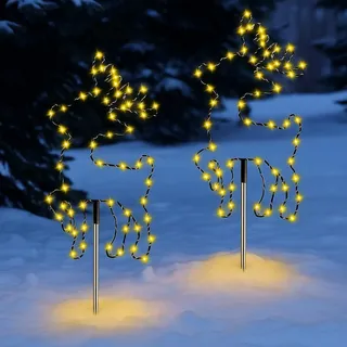Fiada 2 LED Rentier LED Hirsch Weihnachten Gartenstecker Metall Beleuchtete Rentier Außen mit Timer Weihnachtsbeleuchtung Gartendeko Weihnachtsdeko Garten Leuchtstäbe