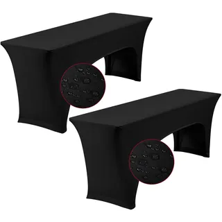 YMHPRIDE 2Pack Elastische Biertischhussen, Schwarz Wasserdicht BierTischdecken, Set für 70 cm Tischbreite, Bierzeltgarnituren 220 x 70 x 70 cm für Gartenbankett-Gartenmöbel-Bezüge.