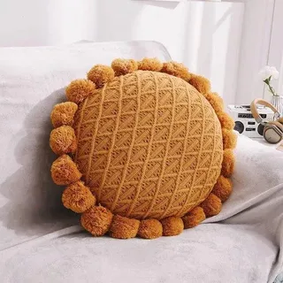 Unyqoos® Boho-Dekokissen mit Quasten, Zierkissen für Sofa & Bett, inkl. Füllung, 50 cm, warmes Gelb - Gelb