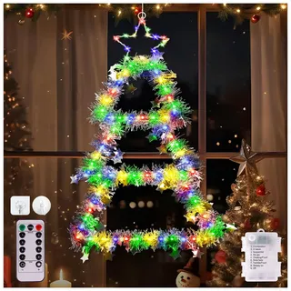 Weihnachtsdeko Fenster Beleuchtet, LED Weihnachtsbaum Fensterdeko Weihnachten Beleuchtet 8 Modi IP44, Weihnachtsbeleuchtung Fenster Innen Außen Batterie Warmweiß und Bunt für Weihnachten Deko