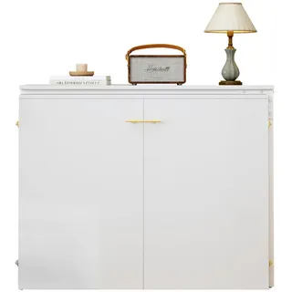 Redom Klappbett 90/200 cm mit drehbarem Schreibtisch, Matratze und Rollen, platzsparend aus Metall, Weiß/Holzfarbe , 90x200 cm , Schlafzimmer, Betten, Gästebetten, Klappbetten