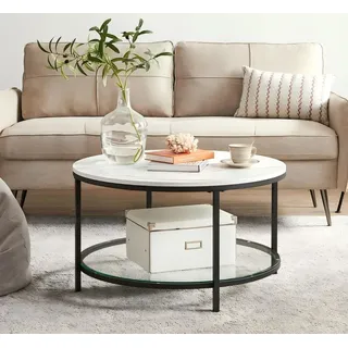 VASAGLE Couchtisch, Wohnzimmertisch, 80 x 46 cm, (Ø x H), Marmorweiß-Tintenschwarz - weiß