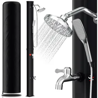 Hengda Solardusche Gartenduschen mit Handbrauseintegriertem Fußdusche runder Duschkopf inkl. Montagematerial & Abdeckhaube 35 L Schwarz - Schwarz