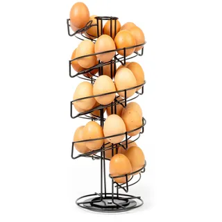 HEFTMAN Schwarzer Eierspirale Eierhalter - Freistehender Egg Holder für die Küche - Eierkorb Eierspender Fasst Bis zu 32 Eier - Stabiler, Drehbarer Eierständer mit Rutschfester Basis