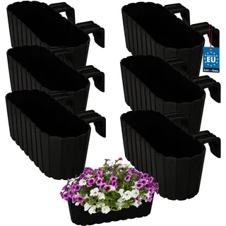 KOTARBAU® Blumenkasten für Balkon 40x15x15 cm, Balkonkasten mit Halterung | Blumenkasten für Balkongeländer, Balkon Pflanzkasten oval, Balkon Deko, Balkonkästen aus Kunststoff, Anthrazit, 6er Set