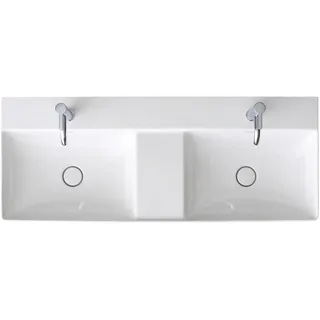 Duravit DuraSquare Doppelwaschtisch, 120x47cm, 2 Hahnlöcher, 2 Becken, ohne Überlauf, Unterseite glasiert, 2353120041, Farbe: Weiß