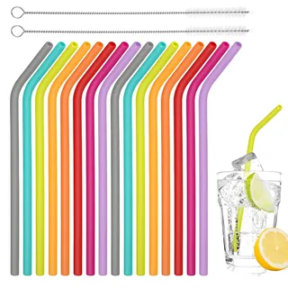 16 Stück Silikon Strohhalme,Wiederverwendbar,Silikon Strohhalme | Silikonstrohhalme,Strohhalme,Mit 2 Strohhalm Reinigungsbürste, Extra Langer, Flexibler, Kürzbarer Trinkhalm Für Cocktails, Sä