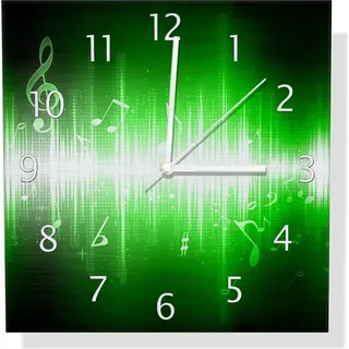 Wallario Design Wanduhr Grüne Noten der Musik aus Aluverbund, Größe 30 x 30 cm - Grün