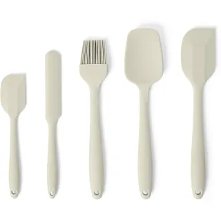 Amazon Basics Silikon-Spatel, 5-Teiliges Set, BPA-frei, Hitzebeständig und Spülmaschinenfest, Leinengrau