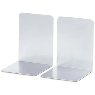 Maul Buchstütze aus Aluminium (2er Pack) 10x10x13cm | Bücherhalter, Organizer für Kinder, Bücher, Büro, Regal | Bücherstütze im stilvollen Aluminium Design, möbelschonender Buchhalter | Silber