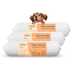 Chōmi Dog Super Sausage Fresh Lamb & Veggie 8-er Pack | (200g x 8) | Nassfutter Für Hunde | Lammwurst für Hunde | Erwachsene | Getreide- und konservierungsmittelfrei | Mit Meeresalgen | Barf