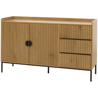 Mendler Sideboard HWC-O39, Kommode Schrank Anrichte, 3 Schubladen 2 Türen, Holz Melamin 80x130x42cm ~ natur