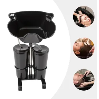 Mobiles Friseurwaschbecken - Shampoo Waschbecken - 2×10 l Eimer - Höhe 105–140 cm & neigbar - Mit Ablauf - Schwarz - Schwarz