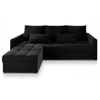 Masseno Ecksofa KOS PIK Schwarz Plüsch-Stoff mit Schlaffunktion , Holz , L-Form,L-Form , 220x140 cm , Wohnzimmer, Sofas & Couches, Wohnlandschaften, Ecksofas