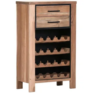 Landscape Weinregal , Akaziefarben , Metall , Akazie , massiv , 2 Schubladen , 65x105x35 cm , Holzmöbel, Holzregale, Weinregale Holz