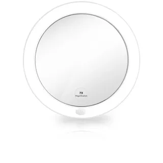 Emke Kosmetikspiegel mit Licht mit Saugnapf, 7-fache Vergrößerung, Weiß, φ16,5 cm , Glas , Rund , 16.7x16.7x16.7 cm , Spiegel, Schminkspiegel