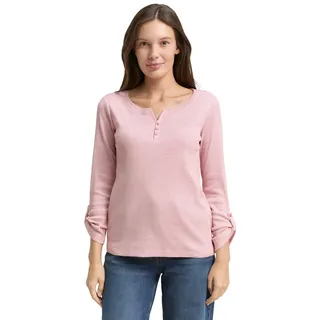 Henleyshirt TOM TAILOR, Damen, Gr. XXL, sanftes weiß pink, Web, Obermaterial: 97% Baumwolle, 3% Elasthan, regular fit taillenbedeckt, Rundhals, mit Aufschlag, Shirts Henleyshirt, mit Turn-Up-Arm