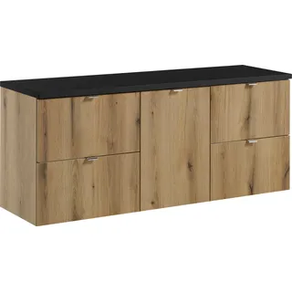 Badmöbelset 140 cm mit schwarzer Platte und Wäschekorb