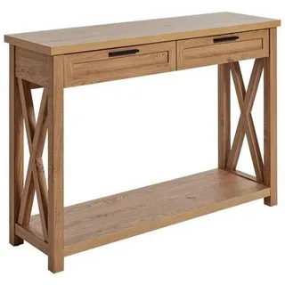 Konsolentisch , Eichefarben , Metall , 2 Schubladen , rechteckig , eckig, X-Form , 34x77x110 cm , Stauraum, offenes Fach , Wohnzimmer, Wohnzimmertische, Konsolentische