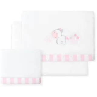 INTERBABY · Fleece-Plüsch-Bettlaken-Set für Babybett "Unicornio Nube" weiß rosa · 3- Teilig Winter -Bettwäsche-Set für Babywiege