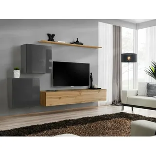 Anbauwand Wohnwand Wohnzimmer Schrankwand SWITCH V Wotan Hochglanz Push - Click - Wotan - ~ 250 cm X ~ 150 cm X 40 cm