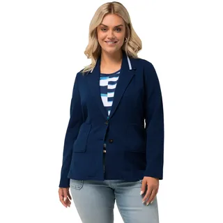 Ulla Popken Damen Jersey Rippkragen Blazer, Blau, 12-14