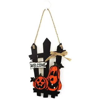 Alnicov Happy Halloween Gruseliger Kürbis Willkommenskranz Schild für Halloween Herbst Haustür Dekor Holz Hängeschild Outdoor Dekorationen Foto Requisite (quadratisch)