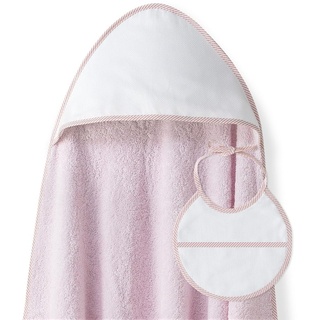 Baby BadePoncho 1x1 m Bademantel Kapuzenbademantel PUNTO DE CRUZ rosa LISO & Lätzchen für Neugeborene 100% Baumwolle