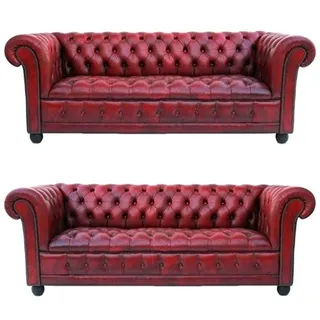 Chesterfield Sofagarnitur 3+3 Sitzer Couch Polster Garnituren Ledersofa Klassik - Rot