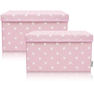 Lifeney 2-Set Aufbewahrungsbox Kinder (37x25x21cm) I Aufbewahrungskorb für Kinderzimmer und Wohnbereich I Kinder Aufbewahrungskiste (Rosa Stern,