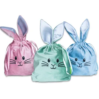 Papierdrachen 3 Samt Säckchen mit Ohren | Alternatives Osternest im Osterhasen Design | hochwertig und wiederverwendbar | Osterkörbchen zum Befüllen