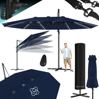 KESSER® Sonnenschirm Doppelsonnenschirm 4,6m x 2,7m | Ampelschirm Abdeckung & Windsicherung mit Kurbel & Ständer | Kurbelschirm Aluminium wasserabweisend | Neigbar Kippbar 360° Drehbar - Blau