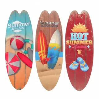 Yixuan 3-Stücke Surfboard Wanddeko aus Holz, Küsten Deko Wandskulptur mit Vintage-Strand Motiven, Retro Beach Wandkunst, Moderne Wandaufhängung für Wohnzimmer, Schlafzimmer, Flur