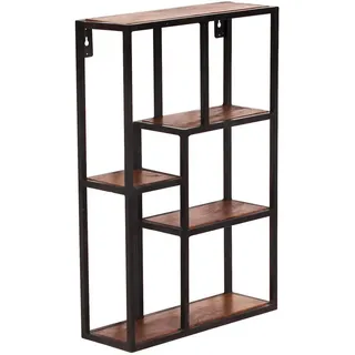 Mid.you Wandregal , Naturfarben, Schwarz , Holz, Metall , Mangoholz , massiv , 5 Fächer , 40x60x13 cm , Wohnzimmer, Regale, Wandregale