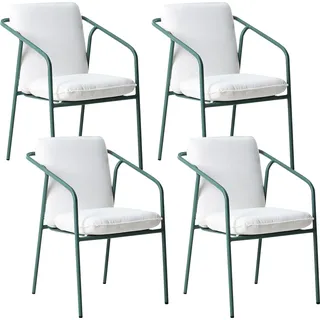 BELIANI Gartenstühle 4er Set Weiß / Grün Aluminium Stoff Pulverbeschichtet Sitzkissen Rückenkissen Stapelbar Wetterfest Modern Outdoor Gartenmöbel - Grün, Weiß