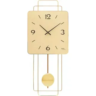 AMS W7501 Pendelwanduhr mit Holzgehäuse und Messing-Zifferblatt - Beige, Gold