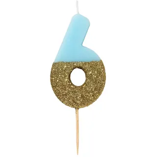 Talking Tables Geburtstagskerzen | Kerzen für Geburtstagskuchen | Kerzen Blau | 6 Geburtstagskerze Cake Topper | Gold Glitzer und Blau, Multifarbe, Height 8cm, 3", BDAY-CANDLE-BLU-6