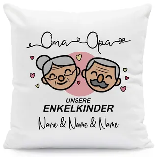 GRAVURZEILE Kissen mit Spruch - Oma & Opa Enkelkinder - Personalisiert mit Name - Geschenk für Oma & Opa zum Geburtstag Weihnachten - Größe mit Füllung, Farbe Enkelkinder