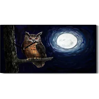 Dekor Leinwand Uhr Wandbilder 60x30 Gemälde Baum Zweig Eule Nacht Mond - schwarze Hände