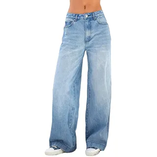 Sawmew Damen High Waist Jeans Y2K E-Girl Frauen Jeanshosen Gradient Baggy Jeans Vintage Wide Leg Jeans Schlaghose 90er Jahre Ästhetische Koreanische Hose Harajuku Baggy Stretch Hose Lange Cargo Pants