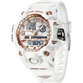 findtime Armbanduhr Damen Digital Sportuhr für Teenager Mädchen, Weiß Digitaluhr Analog Display Militär Wasserdicht Uhren