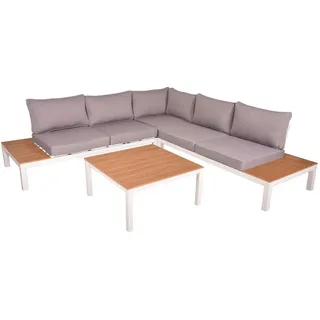 Gardenson Loungegarnitur , Grau, Weiß, Eichefarben , Metall, Kunststoff, Textil , 4-teilig , Füllung: Polyester,Polyester,Polyester , nicht einzeln stellbar, L-Form , gastro- und objekttauglich, regenabweisend, lichtecht, UV-beständig, wetterfest, platzsparend verstaubar, geeignet für Balkon , Gartenmöbel, Loungemöbel, Loungegarnituren