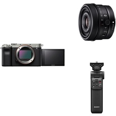 Sony Alpha 7C Spiegellose E-Mount Vollformat-Digitalkamera ILCE-7C (24,2 MP, 7,5cm (3 Zoll) Touch-Display, Echtzeit-AF) Nur Body - Silber/Schwarz + SEL24F28 + Handgriff