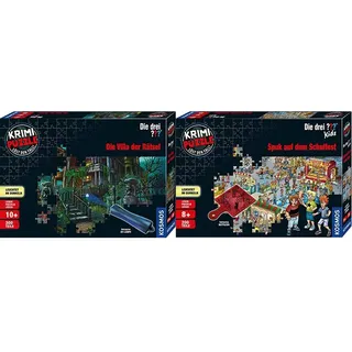 KOSMOS - Krimi Puzzle: Die drei ??? - Die Villa der Rätsel, Leuchtet im Dunkeln, 300 Teile mit UV-Lampe & Krimi Puzzle: Die drei ??? Kids - Spuk auf dem Schulfest, Leuchtet im Dunkeln, 200 Teile