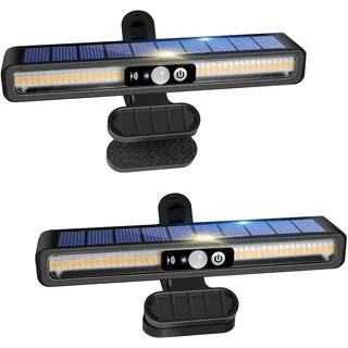 MXJFYY Solarlampen für Außen, 2 Stück Klemm Solarleuchten, Helle LED Wandleuchten mit Bewegungsmelder, 3 Beleuchtungsmodi, Wasserdichte Sicherheitsbeleuchtung für Zaun, Hof, Garage, Camping