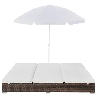 vidaXL Outdoor-Loungebett mit Sonnenschirm Poly Rattan Braun - Braun